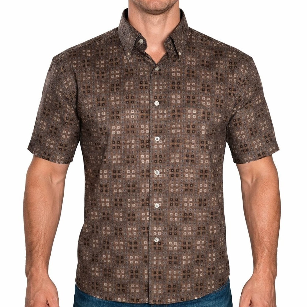 Burma Bibas Shirt Medium Geometric Checkered Brown Black